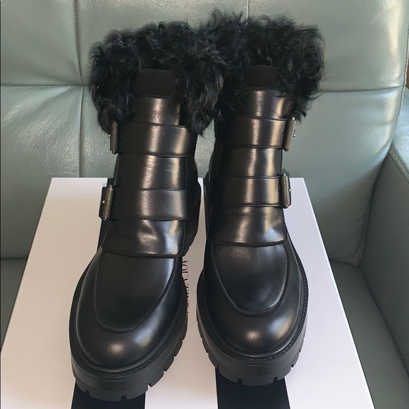 Aquazzura  Ryan Lug-Sole Shearling Buckle Boots - Picture 7 of 15